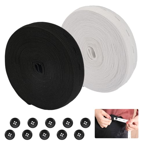 2 Rollo Bandas Elásticas con Ojal, 20mm x 6m Cinta Elástica con Ojales, Cinta de Goma Elastica...