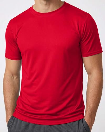 Image of Real Essentials 5 Pack: Men's Mesh Performance Quick Dry Tech Stretch Ultra-Soft Breathable Short Sleeve Crew Active T-Shirt | Available In Big & Tall, Moisture Wicking, Quick Dry, Cooling, Summer, Casual, Basketball, Tennis, Hiking, Yoga, Tops