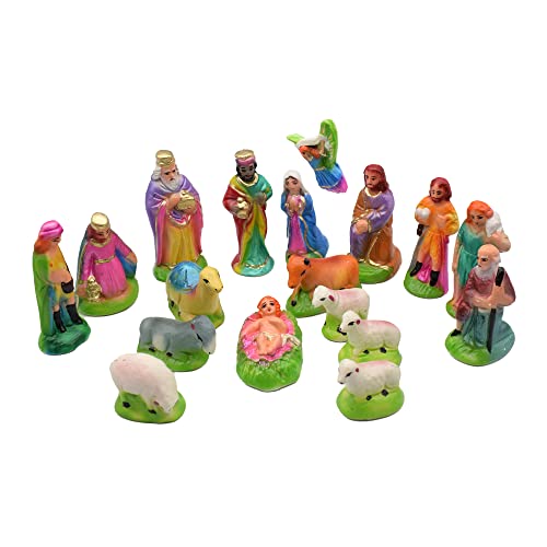dalvkot Christmas Nativity Crib Set with Baby Jesus, Mother Marry, Saint Joseph 3 King and Other 15 Piece Decoration Set (5 Inches)