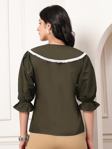 Image of Style Quotient Women Sky Blue Victorian Style Shirt