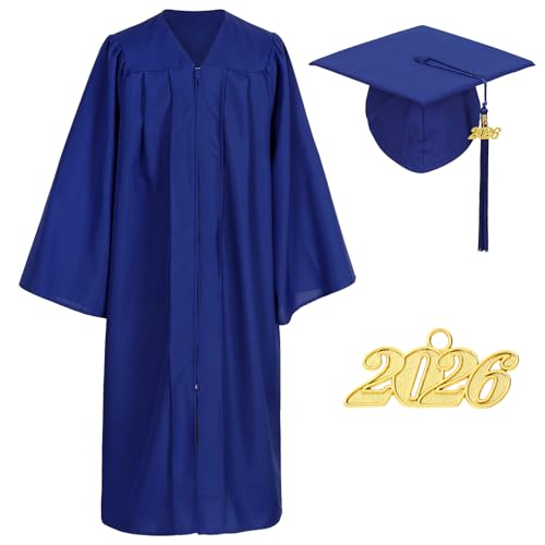 Gradwow Matte Graduation Cap Gown Tassel Unisex Adult (Royal Blue 51)