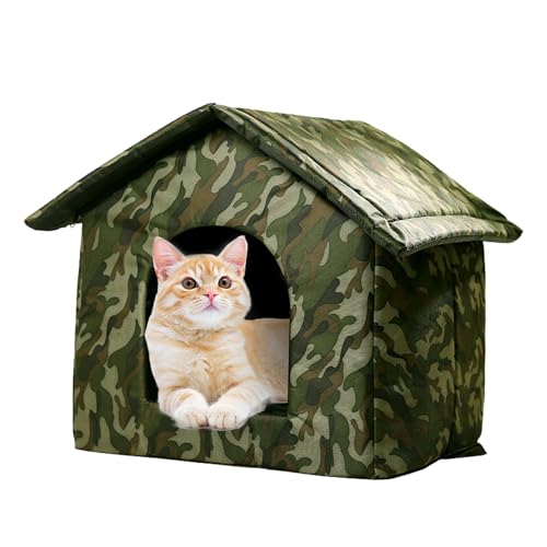 Casa para gatos al aire libre para invierno | Caseta para perros de estudio | Casa para mascotas al aire libre resistente a la intemperie para invierno con almohadilla para mascotas, exterior