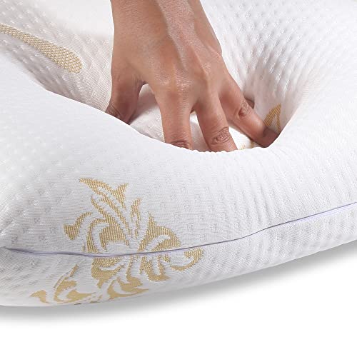 Image of Grin Health Ultra Responsive Memory Foam Pillow for Better Shoulder and Neck Support | King Size Ergonomic MemoActive Bed Pillow for Neck & Shoulder Pain Relief with Royal Bamboo Fabric (White /Golden)