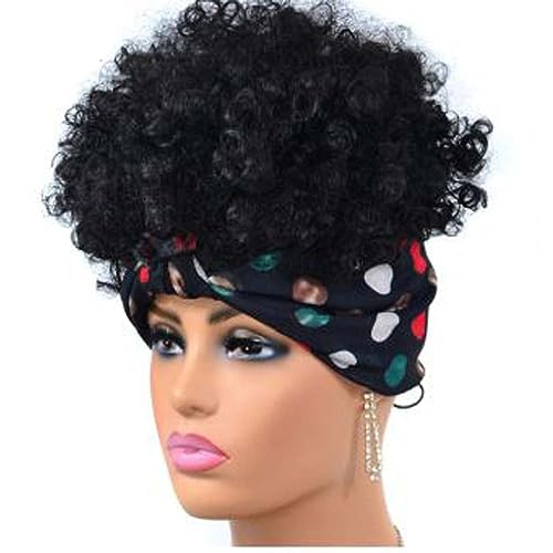 Perruque afro bouclée pour femme noire - Cheveux synthétiques courts et crépus - Brun foncé - Avec frange