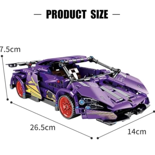 Image of 1:18 Scale Racing Pull-Back Supercar Building Blocks Set | Car Model Kit with Gold Sport Rims | DIY Construction Toy,Compatible with Major Bricks,Ideal Gift for Kids (1:18 Purple Lambo [470pcs])