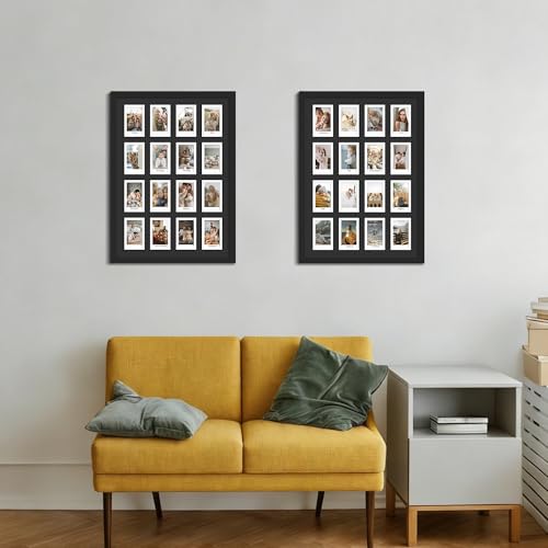 Image of DUENPY 11.4x16.1 Polaroid collage frame for Polaroid 2x3 Mini Instant Prints Photo with 16 Openings, Mini Picture Frames Wall Display with Polished Plexiglas Balck