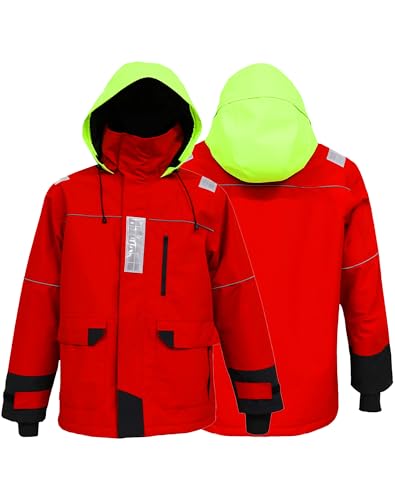 VZKAK Sailing Jacket and Bib Pants for Men,Offshore Sailing,Coastal Cruising,Sailing Foul Weather Gear(Jacket-Red, XL)