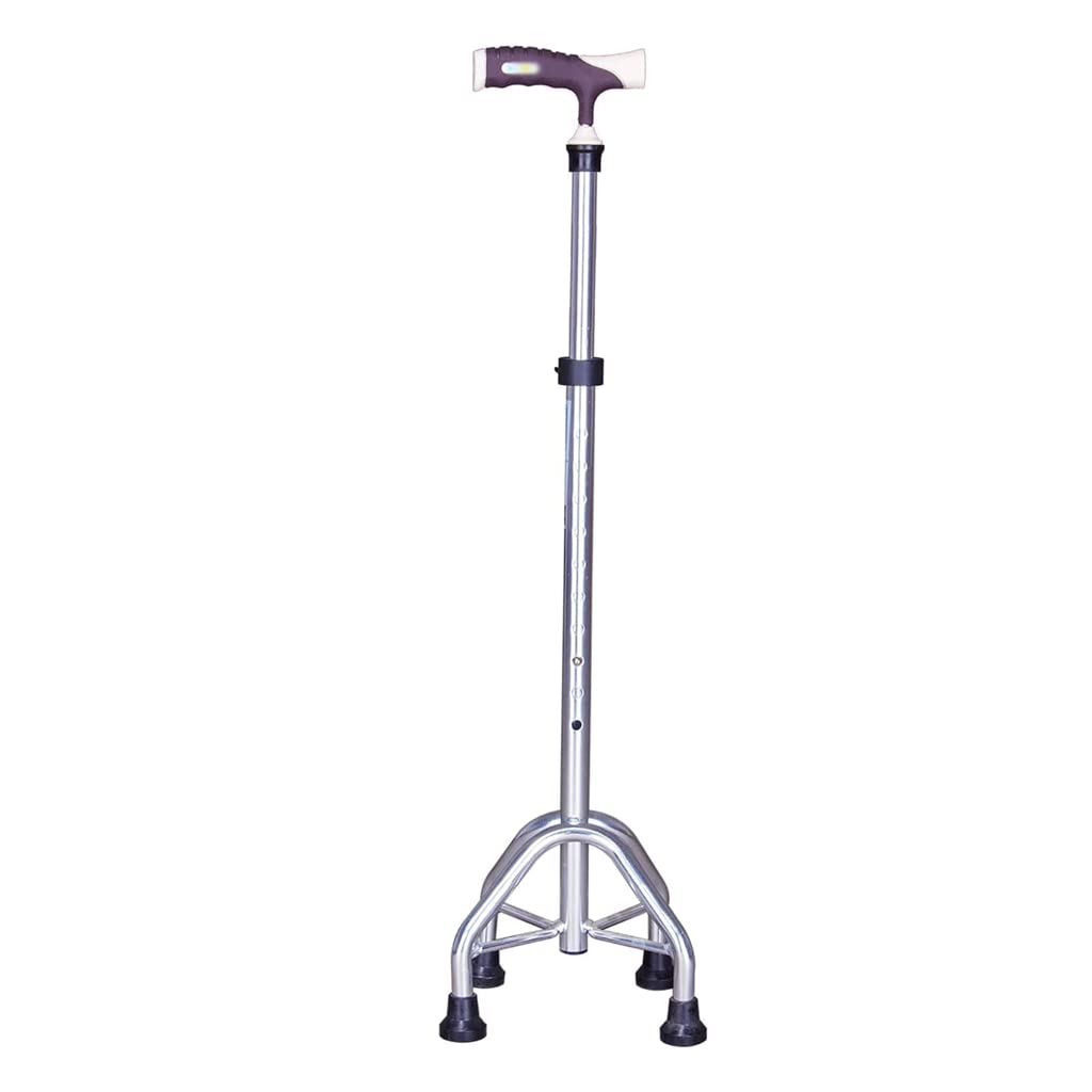 LIOONS Bastón para Ancianos, Cuatro Patas, Ajustable, de Aluminio, Antideslizante, antichoque, con luz Led, para Hombres y Mujeres, bastón con Mango cómodo