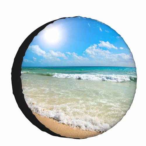 Image of Sunny Beach Spare Tire Cover 17 inch Wheel Beautiful Beach Protectors Weatherproof Universal for Trailer Tire Cover Rv SUV Truck Camper Travel Trailer