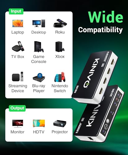 Image of Kinivo 301BN Premium 3 Port High Speed HDMI Switch with IR Wireless Remote and AC Power Adapter - Supports 3D, 1080p