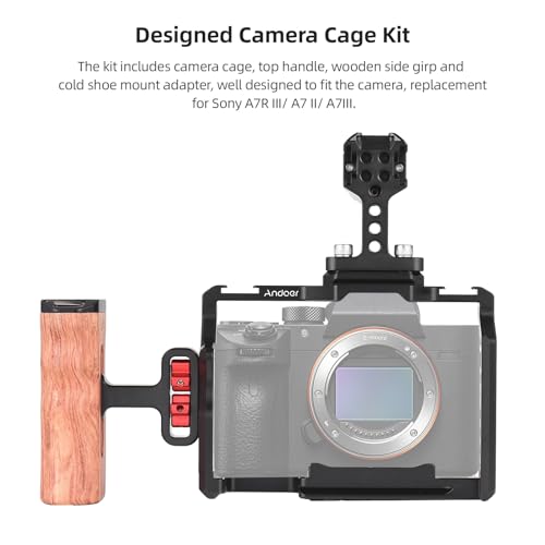 Image of Andoer Camera Rig Stabilizer Aluminum Alloy for Sony A7IV / A7III / A7II / A7R III / A7R II / A7S II -Includes Mini Monitor Mount, Camera Cage, Top Handle, and Wooden Grip