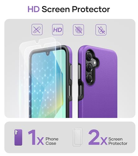 Image of Vihibii for Samsung Galaxy A16 Case with Tempered Glass Screen Protector [2 Pack], Non-Slip & Shockproof Double Layer Protection, Soft Silicone Inner Phone Case for Samsung Galaxy A16 5G, Purple