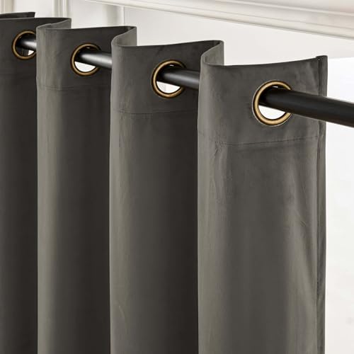 Image of Grey Velvet Curtains Modern Luxury Grommet 52x84 Inch 2 Panels | Soft, Room Darkening, For Bedroom & Living Space, Light Shifting Texture, Elegant Drape, Cozy Ambiance, Smooth Glide