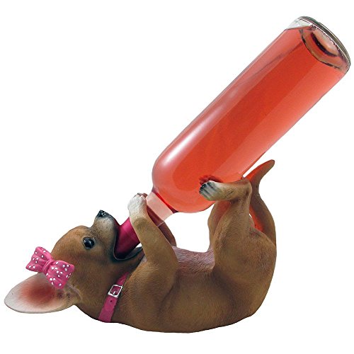 Pretty in Pink Girl Chihuahua Wine Bottle Holder Sculpture in Dog Statues and Figurines As Decorative Bar Tabletop Wine Racks & Stands or Southwestern Kitchen Decor Gifts for Women