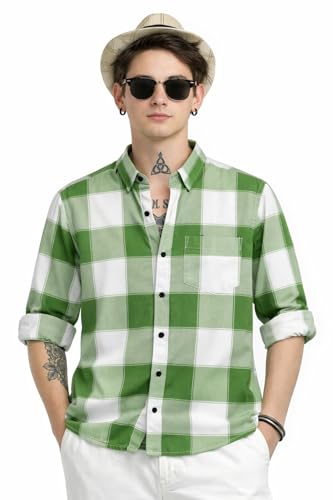 Image of FALCONWEAR Men's Cotton Checkered Casual Shirt Black and White Buffalo Plaid Button Down Full Sleeve Regular Fit Stylish for Boys and Men