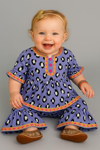 Image of A.T.U.N. (ALL THINGS UBER NICE) Baby Girls Cotton Kurti and Sharara Set | Soft & Breathable Traditional Stylish Clothing Set for Kids