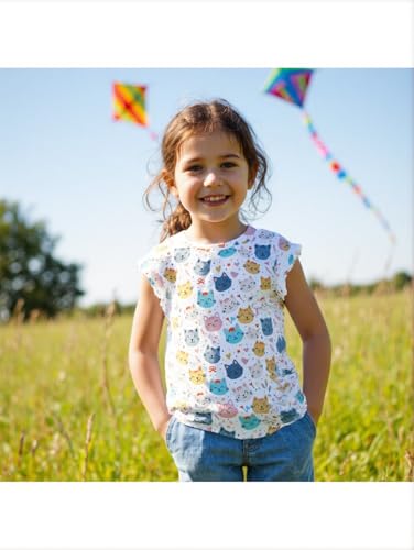 Tkria Girls 3D Graphic Shirt Toddler Colorful Summer Tank Top Cool Ruffle Sleeeve Tee Kid Unicorn Rainbow Dinosaur Cat Outfit4