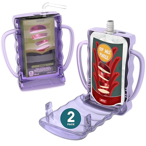 Image of Dinneractive Sip Wiz - Baby Pouch Holder No Squeeze Pouch Food Pouches & Juice Box Holder - Anti-Squeeze Yogurt Pouch Reusable Toddler Essentials 2 Pack
