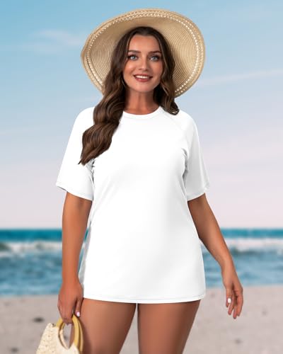 Huukeay 3 Pack Quick Dry Women's Plus Size Rash Guard Swim Shirts Short Sleeves Raglan Swimsuit T-Shirts Activewear Tops3