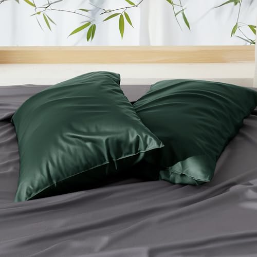Bedsure Cooling Pillow Cases Standard Size, Rayon Derived from Bamboo Standard Pillowcases Set of 2, Breathable & Silky Soft Bedding Pillow Covers with Envelope Closure, Mallard Green, 20x26 Inches