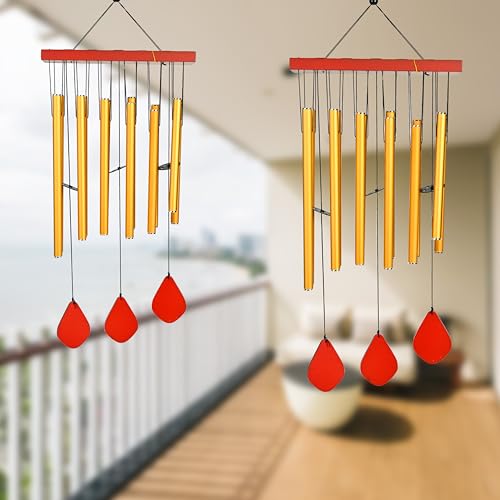 Image of ZAICUS Wind Chimes for Home - Yellow Metal Pipes with Wooden Danglers | Home Decor Items for Balcony, Garden & Living Room