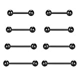 VCMART Nipple Rings Tongue Rings Stainless Steel Straight 14G Barbells Piercing Jewelry Black 12mm,14mm,16mm,18mm