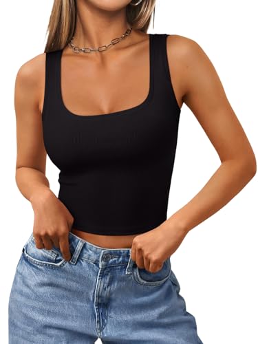 REORIA Womens Basic Square Neck Ribbed Tank Tops Workout Crop Tops 2025 Summer Sleeveless Slim Fit Shirts