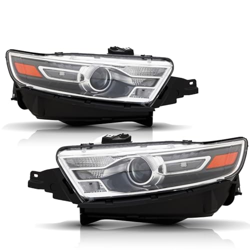 For 2013 2014 2015 2016 2017 2018 2019 Ford Taurus Headlights Assembly Replacement Halogen Headlamp Passenger & Driver Side, Black Housing