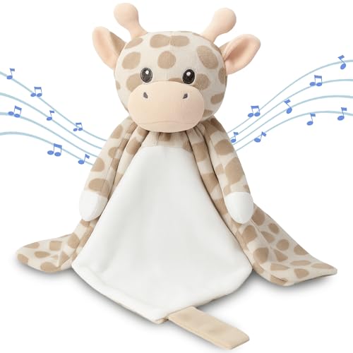 Image of Love By Emi 4 in 1 Baby Lullaby Sleep Soother Toy - Stuffed Animal Sound Machine & Pacifier Holder | Heartbeat White Noise & Music | Plush Giraffe Lovey Sleep Aid Security Blanket (0-3 Years)