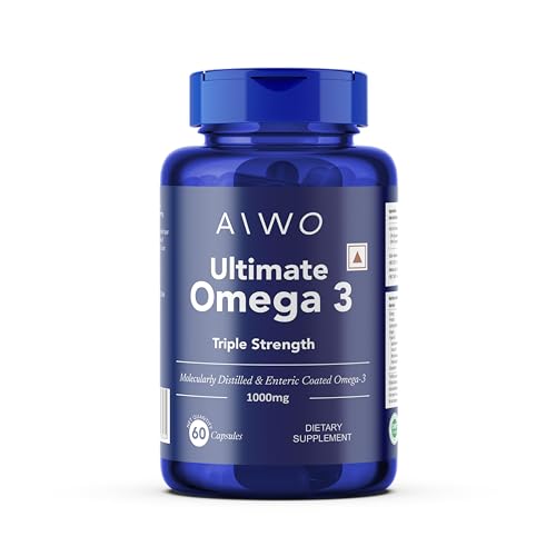 AIWO Ultimate Omega 3 Triple Strength Fish Oil Capsules for Men & Women, 1000 mg with 460 mg EPA & 380 mg DHA, 60 Softgels, Burp-Free Formula, Supports Heart, Brain, Joints & Eye Health