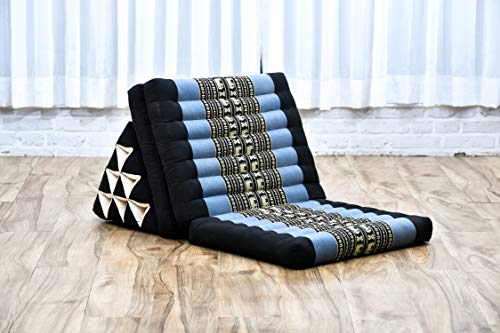 Leewadee Foldout Triangle Thai-Cushion Floor-Seat with Back-Rest TV Pillow Lounge-r Foldable Out-Door Mattress, 67x21x13 inches, Kapok, Blue