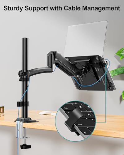 Image of MOUNT PRO Laptop Arm Desk Mount, Single Monitor Stand with VESA Laptop Tray, Adjustable Lap Top Holder for Max 22lbs 17 inch Notebook & 32 inch Computer Screen, Swivel Notebook Bracket, Clamp on /Grommet Base