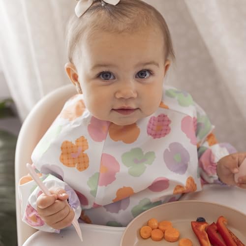 Image of Tiny Twinkle Long Sleeve Bib for Babies & Toddlers | Waterproof Smock Bib for Eating | Machine Washable & Mess-Proof Feeding Essentials | Newborn Shower Gift (Floral Pop, 6-24M)