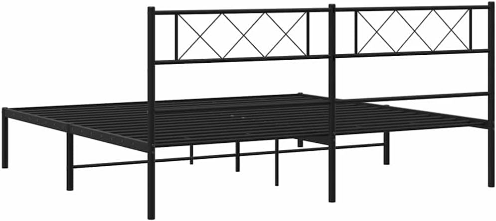 Metal Bed Frame Black Powder-Coated Steel Full Size Platform Bed Frame with Headboard and Storage, Sturdy Durable Slatted Foundation for Bedroom Furniture