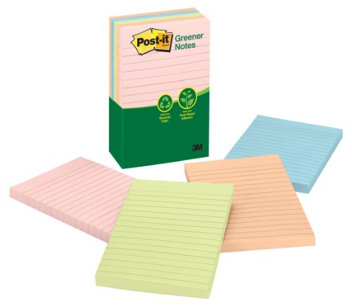 Notes Post-it 10x15cm lignées pour organiser le bureau, 5 blocs de mémos pastel recyclés