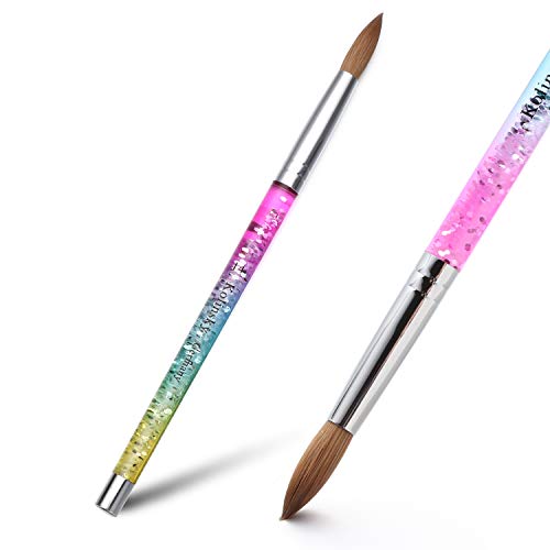 Gootrades Kolinsky Acrylic Nail Brush,1 PC Round Nail Kolinsky Sable Brush for Acrylic Powder Manicure Pedicure Nail Art Painting Tools, Rainbow Tubes with Liquid Sequins Shaker Handle（Style-12）