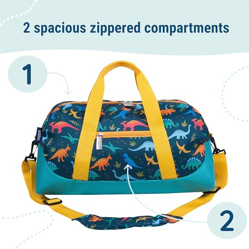 Image of Wildkin Kids Overnighter Duffel Bag - Carry-On Size, Ideal for School & Sleepovers - Jurassic Dinosaurs