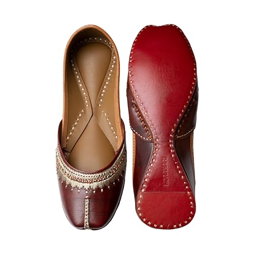 Image of KORAKARI Women's Traditional Ethnic Amber Punjabi Jutti, Leather Flat Comfortable Mojaris for Girls