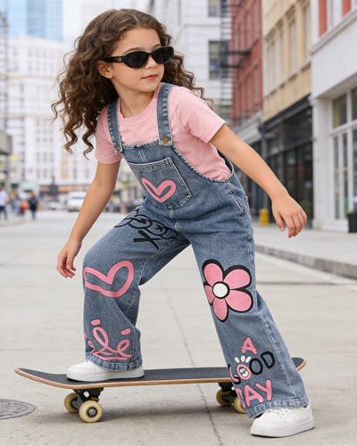 Image of OLMRJKD Toddler Girl Summer Clothes Short Sleeve Denim Overall Jumpsuit with Top Girls Spring Outfits Set