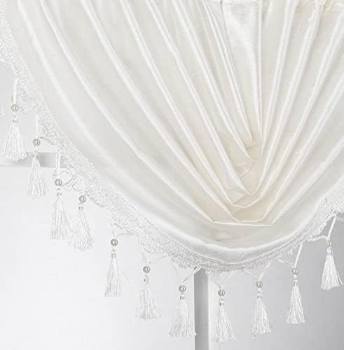 1PC Waterfall Valance for Curtains & Drapes Rod Pocket Beaded Curtain Valence(Beige)