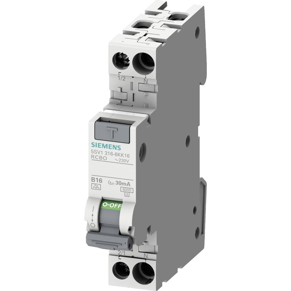 Siemens 5SV13166KK10 FI/LS kompakt RCBO 1P+N 6kA TypA 30mA B10 230V, Fehlerstrom- und Überlastschutz in 1TE (50% Platzersparnis)