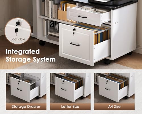 Image of OffiGo 55 Inch L Shaped Electric Standing Desk with Drawers & File Cabinet Sets, Executive Sit Stand Desk, Height Adjustable Computer Desk for Home Office, Writing, Workstation, Black+White