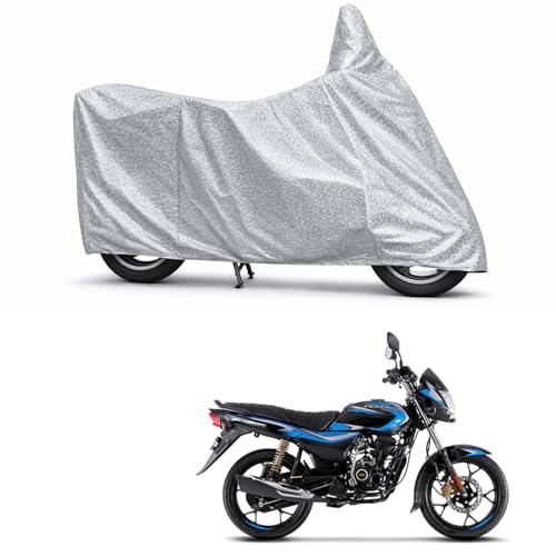 Image of 100% Waterproof Two Wheeler Body Cover Multi Layered Fabric Designed for Bajaj Platina | Belt Buckle Lock | Silver Mag