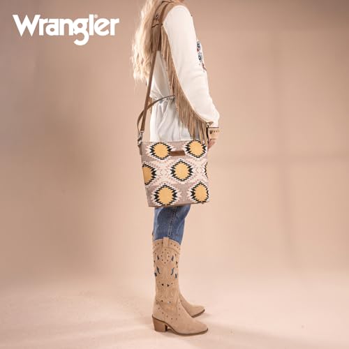 Image of Wrangler Western Hobo Bag for Women Aztec Canvas Shoulder Bag with Wide Strap