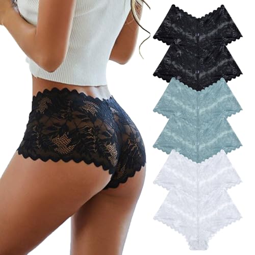 CSWH 6er Pack Unterhosen Damen Sexy Spitzen Unterwäsche Frauen Weich Atmungsaktiv Slip Pantys Bequem Hipster Mehrpack S-XL