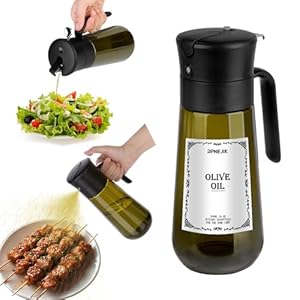 18oz Glass Kitchen Maiden 2 in 1 Olive Oil Dispenser and Sprayer for Cooking, Oil Dispenser Bottle Spray and Pour for Kitchen (Green,Light Blockage)