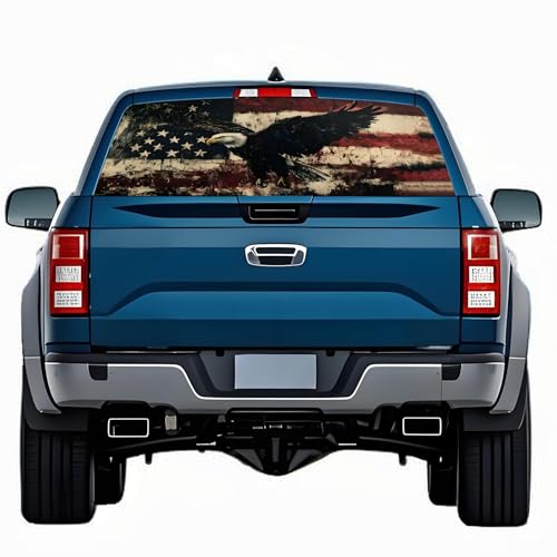 Image of Rear Window Decals for Trucks - 65x17.3 in Back Window Decals Fit Most Pickup Trucks SUV, Vinyl American Flag Back Window Decal for Car Personalized Decoration