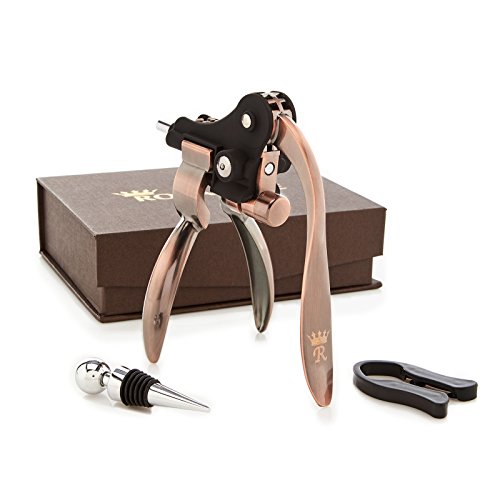 Royaluxe Wine Opener - 2021 Upgraded Wine Bottle Opener Kit - Lever Style Opener Set - Wine Accessories Gift Set Includes Rabbit Style Wine Corkscrew Wine Stopper and Foil Cutter