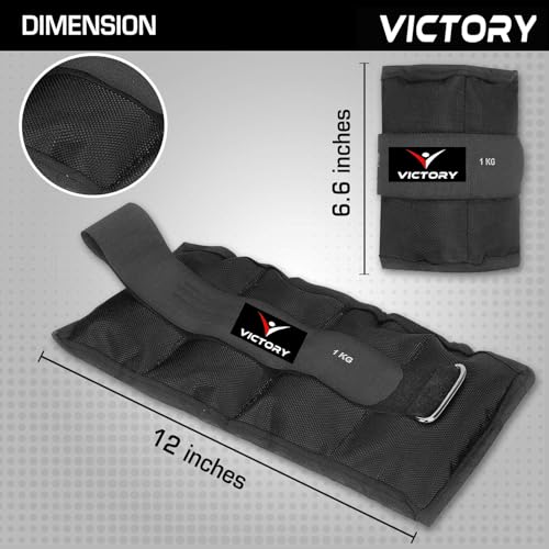 Image of VICTORY Ankle Weights for Legs | Adjustable Leg Weights | Extra Weight for Leg Exercise for Men & Women | Strength Training Weight for Walking, Running, Gym, Physical Therapy, Yoga (BLACK, 1 Kg)