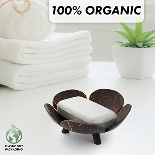 ABITTAT Coconut Handmade Soap Dish - Eco Friendly Shampoo Bar Natural Sponge Holder, Hand Soap Dishes for Bathroom Storage-Kitchen & Shower Bath Accessory Holders, Bamboo Tray Rack Case Saver Gifts